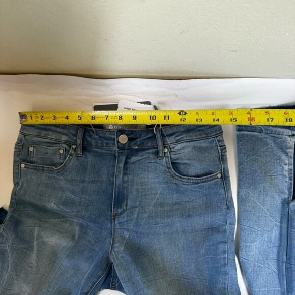 Tractr NEW High Waist Flare Side Slits Stretch Straight Raw Blue Zip Fly Retro 8 - Picture 14 of 16